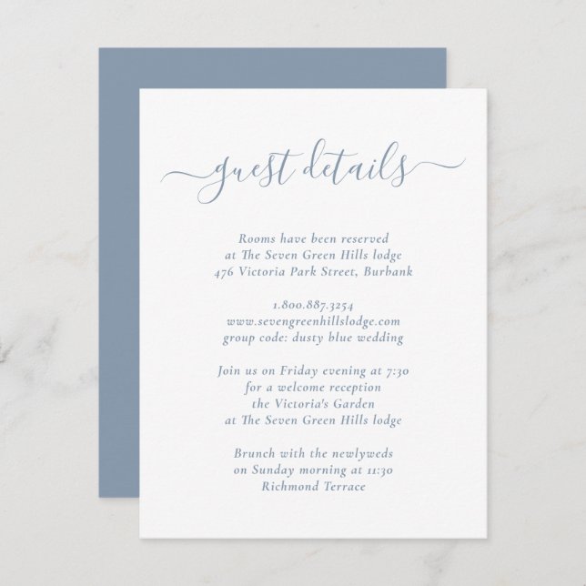 Elegant Modern Dusty Blue Wedding Details Enclosure Card (Front/Back)