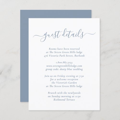 Elegant Modern Dusty Blue Wedding Details Enclosure Card