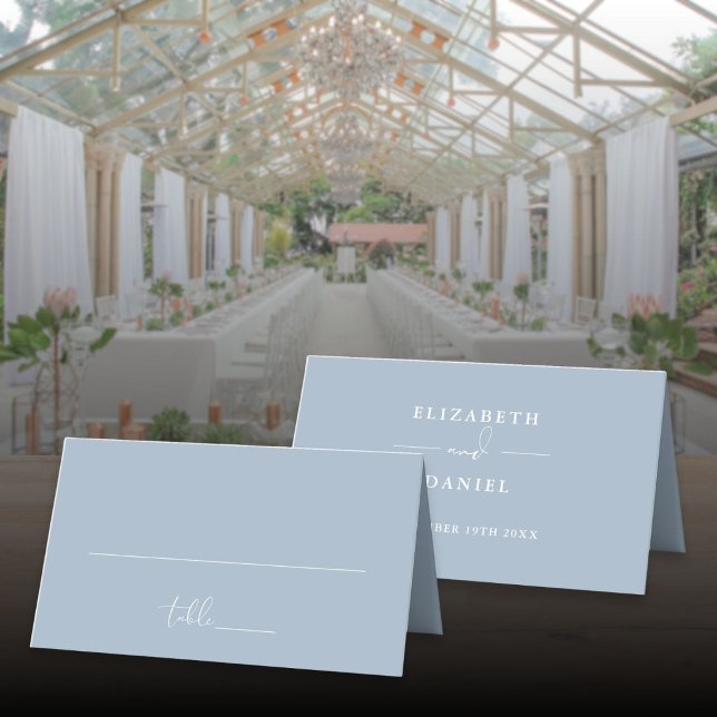Elegant Modern Dusty Blue Wedding Folded Place Card (Elegant Modern Dusty Blue Wedding Folded Place Card)