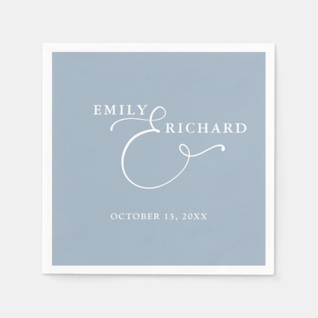 Elegant Modern Dusty Blue Wedding Napkins (Front)