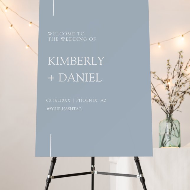 Elegant Modern Dusty Blue Welcome Wedding Sign (In Situ (Stand))