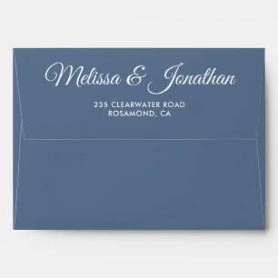 Elegant modern dusty blue white script wedding envelope