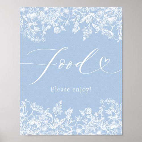 Elegant Modern Dusty Blue Wildfloral Food Sign