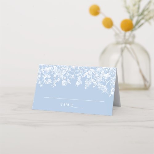 Elegant Modern Dusty Blue Wildflower Place Card