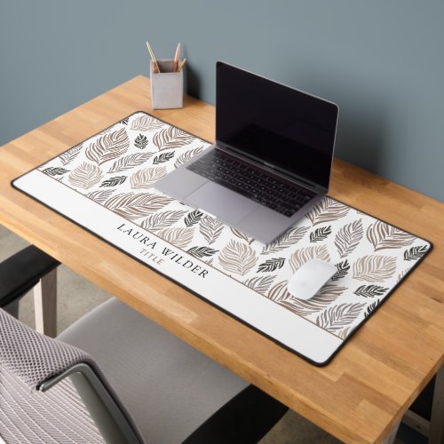 Elegant Modern Dusty Brown Leaf Pattern Office Desk Mat
