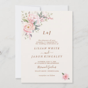 Elegant Modern Dusty Pink Rose Floral All-in-One Invitation