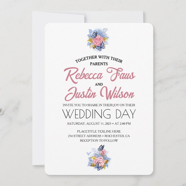 Elegant Modern Dusty Pink Rose Floral Invitation (Front)