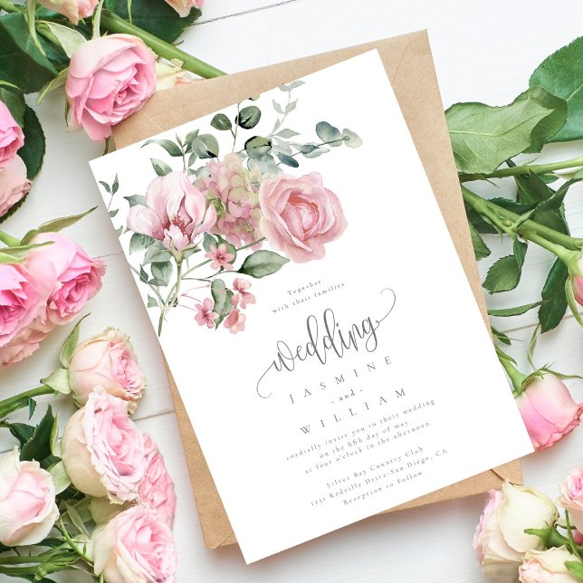 Elegant Modern Dusty Pink Rose Floral Wedding  Invitation (Creator Uploaded)