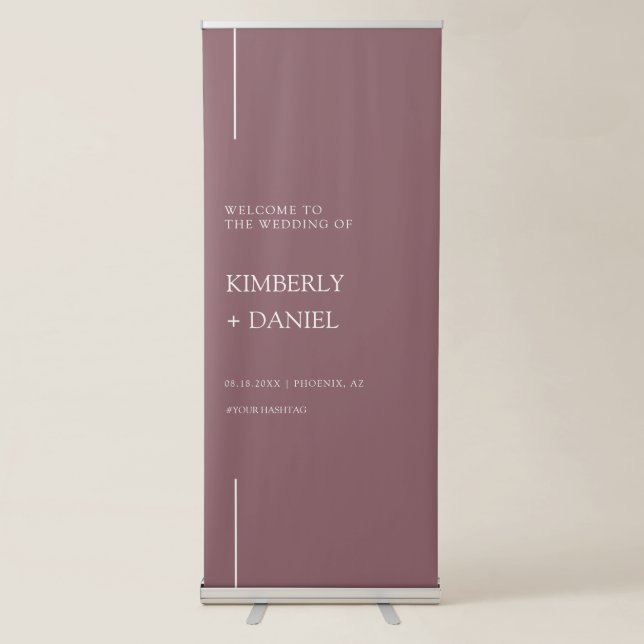 Elegant Modern Dusty Purple Boho Wedding Welcome Retractable Banner (Front)