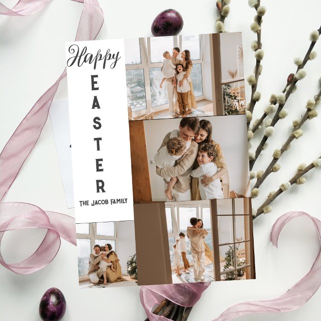 elegant modern Easter, family five photo collage Holiday Card (Creator Uploaded)