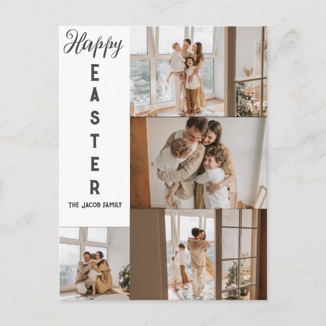 elegant modern Easter, family five photo collage  Holiday Postcard (Front)