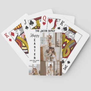 elegant modern Easter, family five photo collage Poker Cards
