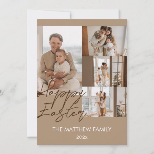 elegant Modern Easter family four photo collage Holiday Card