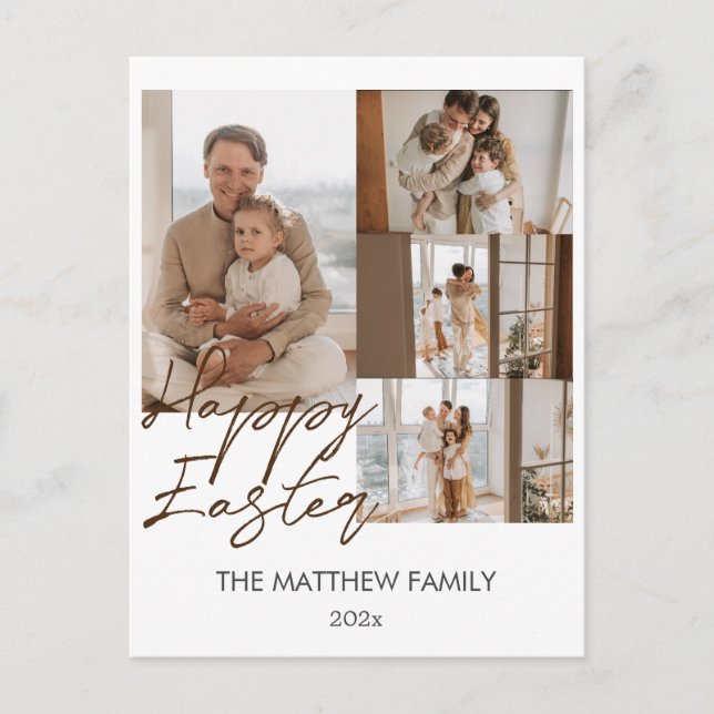 elegant Modern Easter, family four photo collage Holiday Postcard (Front)