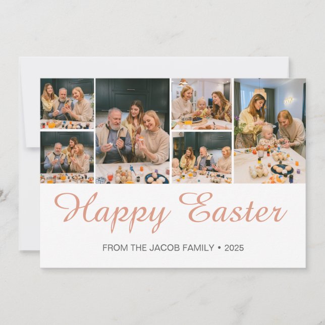 elegant Modern Easter, family Six photo collage Holiday Card (Front)