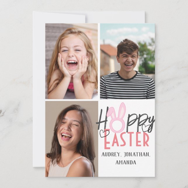 elegant modern Easter, family three photo collage Card (Front)