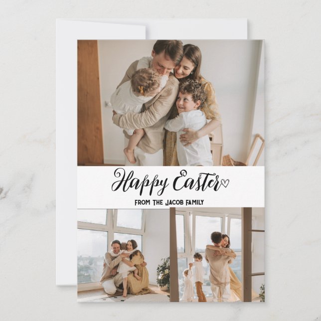 elegant modern Easter, family three photo collage Holiday Card (Front)