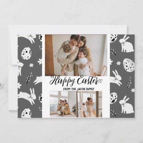 elegant modern Easter family three photo collage Holiday Card