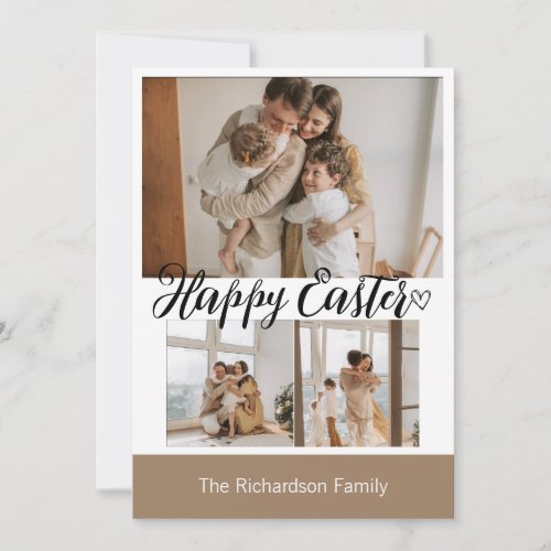 elegant modern Easter family three photo collage Holiday Card