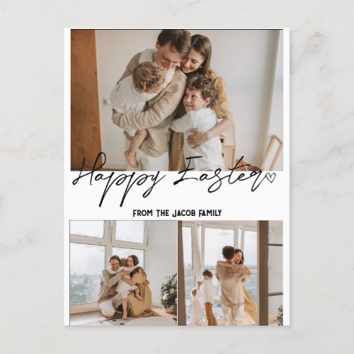 elegant modern Easter family three photo collage  Holiday Postcard