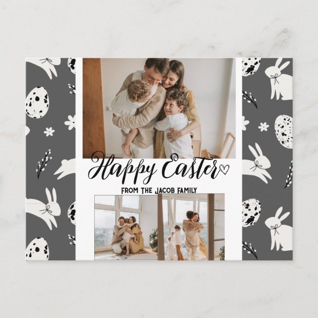 elegant modern Easter, family three photo collage Holiday Postcard (Front)