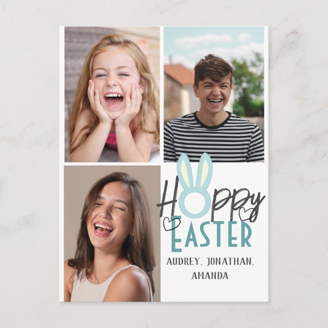 elegant modern Easter, family three photo collage Holiday Postcard (Front)