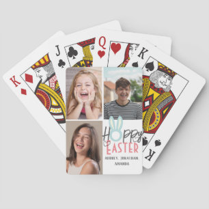 elegant modern Easter, family three photo collage Poker Cards