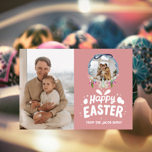 elegant modern Easter family two photo Holiday Card