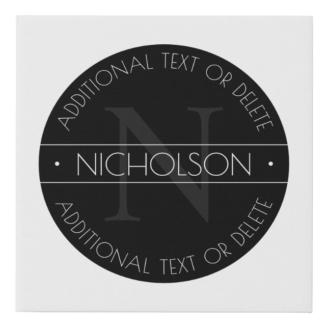 Elegant Modern Editable Monogram Black & White Faux Canvas Print (Front)
