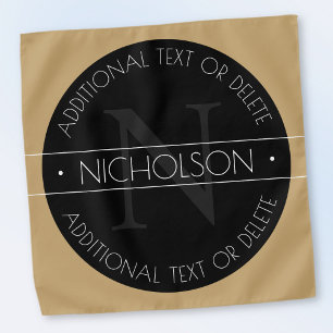 Elegant Modern Editable Monogram Black White Gold Bandana