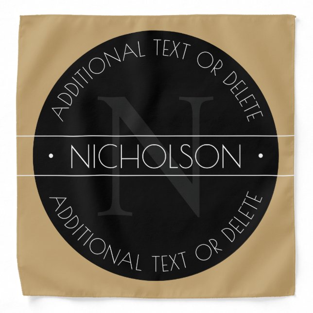 Elegant Modern Editable Monogram Black White Gold Bandana (Front)