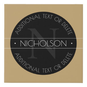 Elegant Modern Editable Monogram Black White Gold Faux Canvas Print