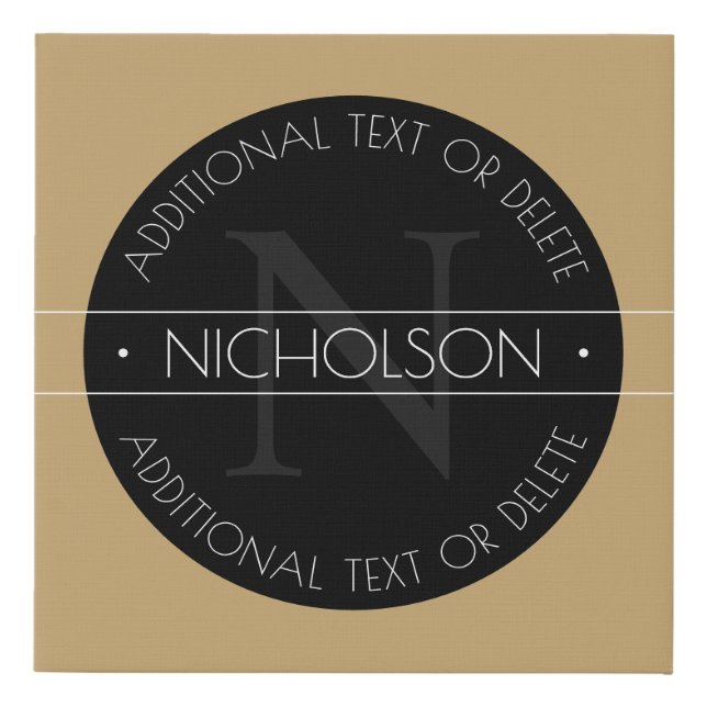 Elegant Modern Editable Monogram Black White Gold Faux Canvas Print (Front)
