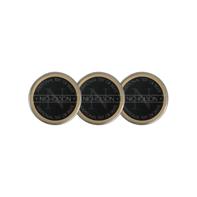 Elegant Modern Editable Monogram Black White Gold Golf Ball Marker (3 Up)
