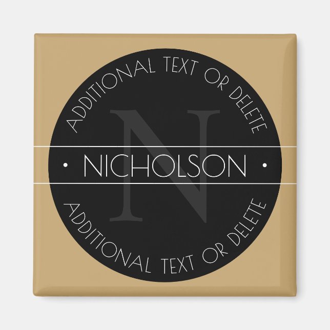 Elegant Modern Editable Monogram Black White Gold Magnet (Front)