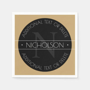 Elegant Modern Editable Monogram Black White Gold Napkins