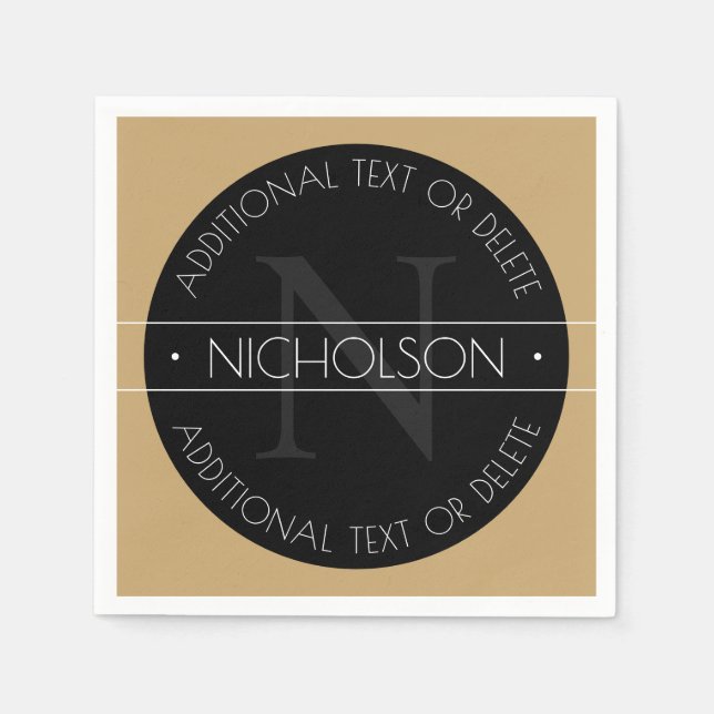 Elegant Modern Editable Monogram Black White Gold Napkins (Front)