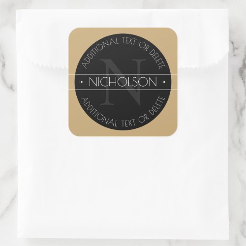 Elegant Modern Editable Monogram Black White Gold Square Sticker