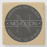 Elegant Modern Editable Monogram Black White Gold Stone Coaster