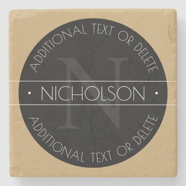 Elegant Modern Editable Monogram Black White Gold Stone Coaster (Front)