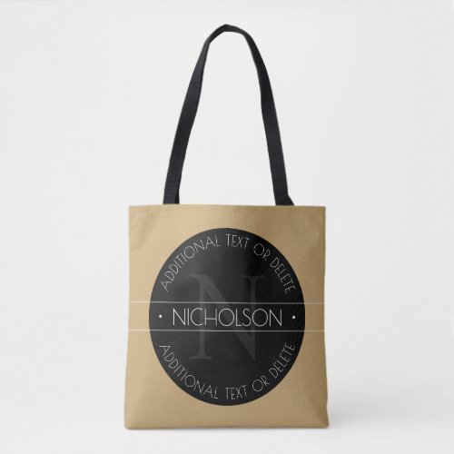 Elegant Modern Editable Monogram Black White Gold Tote Bag
