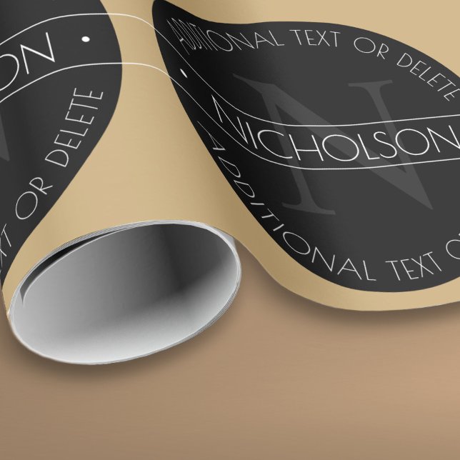 Elegant Modern Editable Monogram Black White Gold Wrapping Paper (Creator Uploaded)