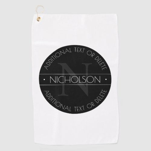 Elegant Modern Editable Monogram Black  White Golf Towel