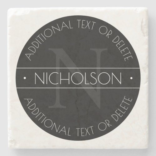 Elegant Modern Editable Monogram Black  White Stone Coaster