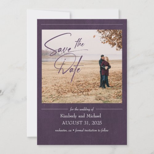 Elegant Modern Eggplant Purple Save the Date Photo