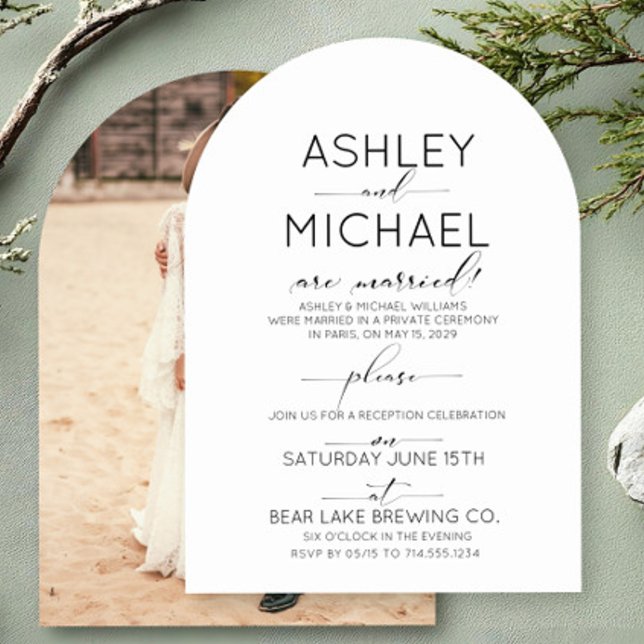 Elegant Modern Elopement Script Photo Reception Invitation (Creator Uploaded)