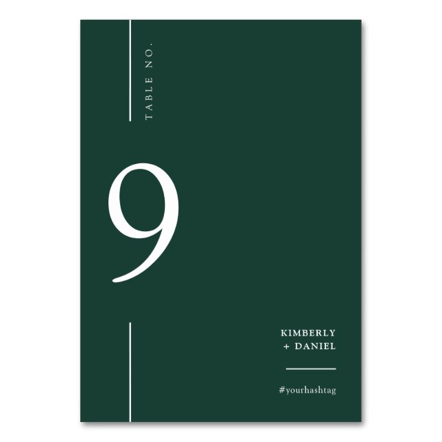 Elegant Modern Emerald Green Boho Wedding Seating Table Number (Front)