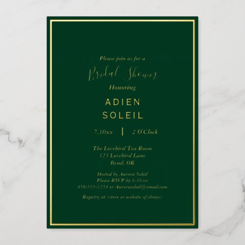 Elegant Modern Emerald Green Gold Bridal Shower Foil Invitation