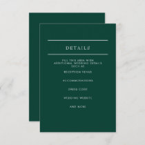 Elegant Modern Emerald Green Wedding  Enclosure Card