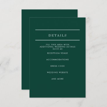 Elegant Modern Emerald Green Wedding  Enclosure Card
